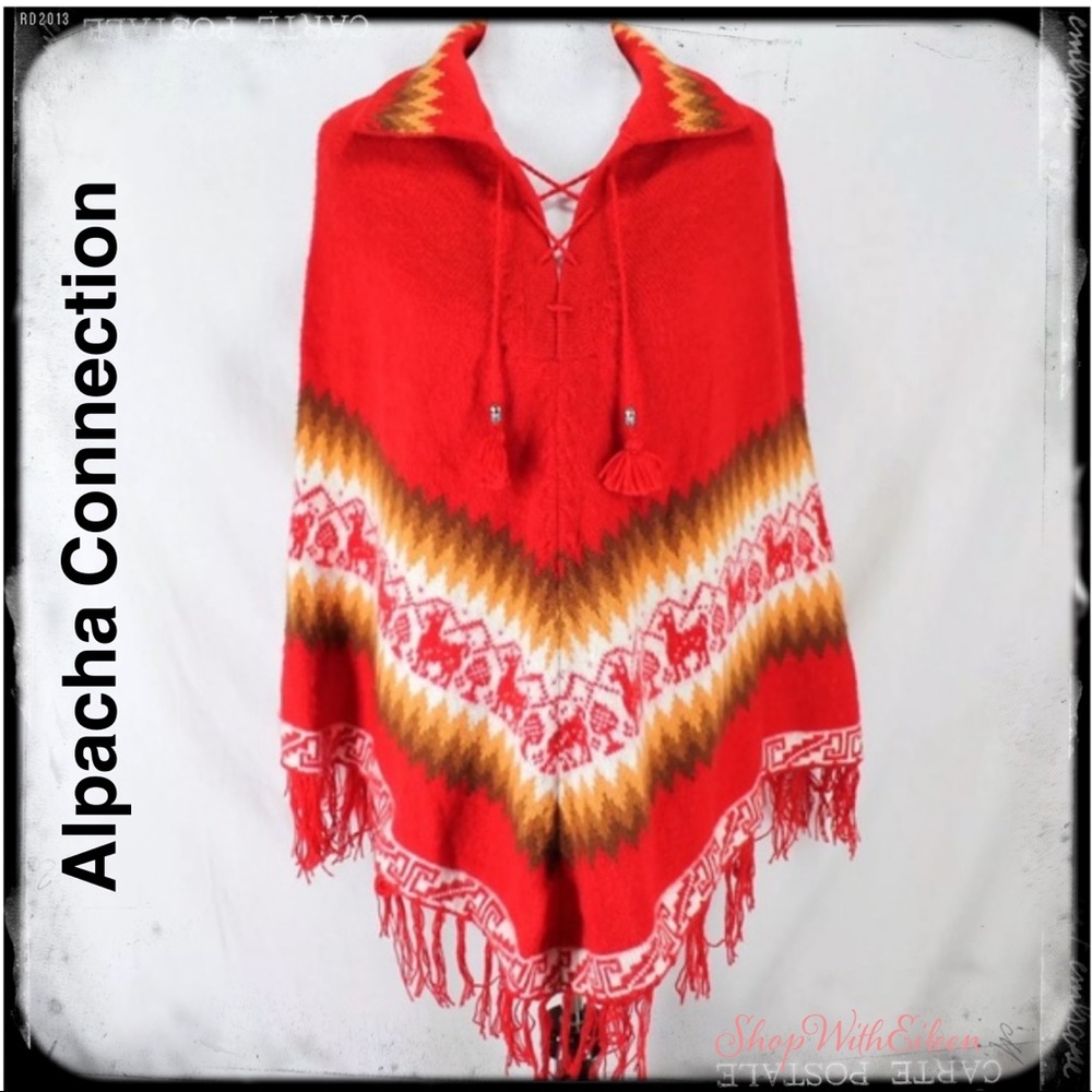 Alpaca Connection Peru Poncho Fringe Shawl Cape